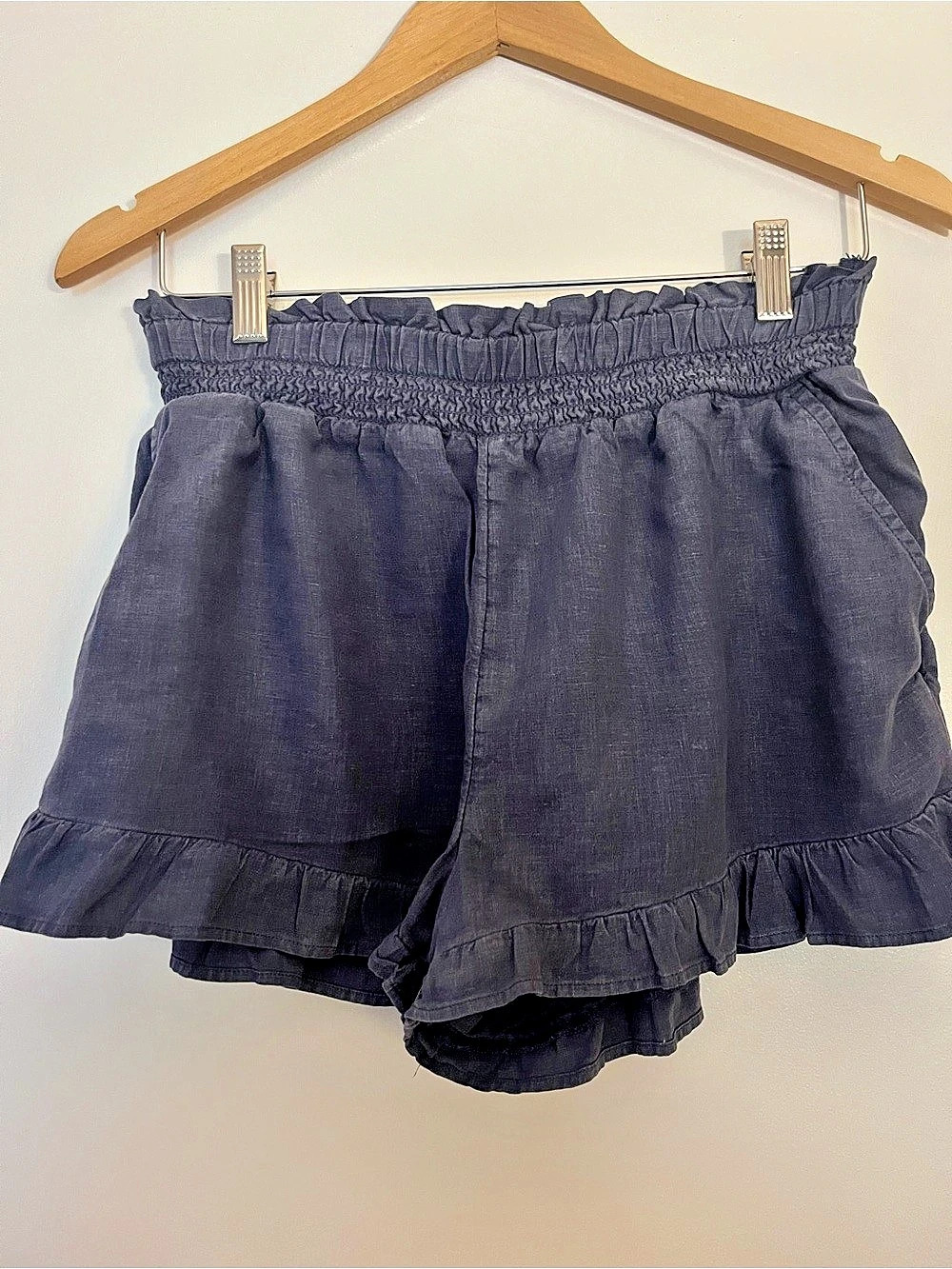 Aerie Ruffle linen shorts in blue, Medium12